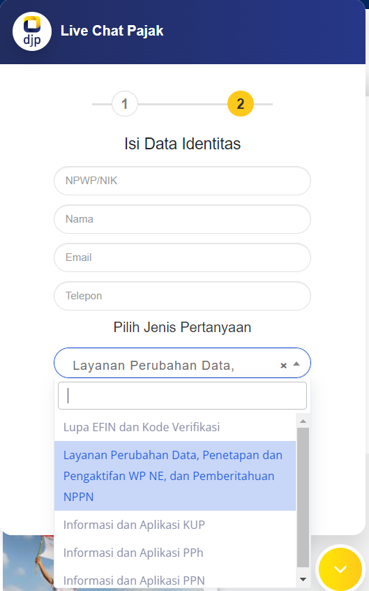 Pengaktifan NPWP Non-efektif lewat Live Chat Pajak