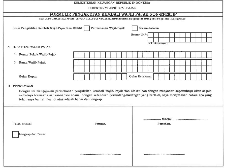 Formulir Pengaktifan NPWP Non Efektif