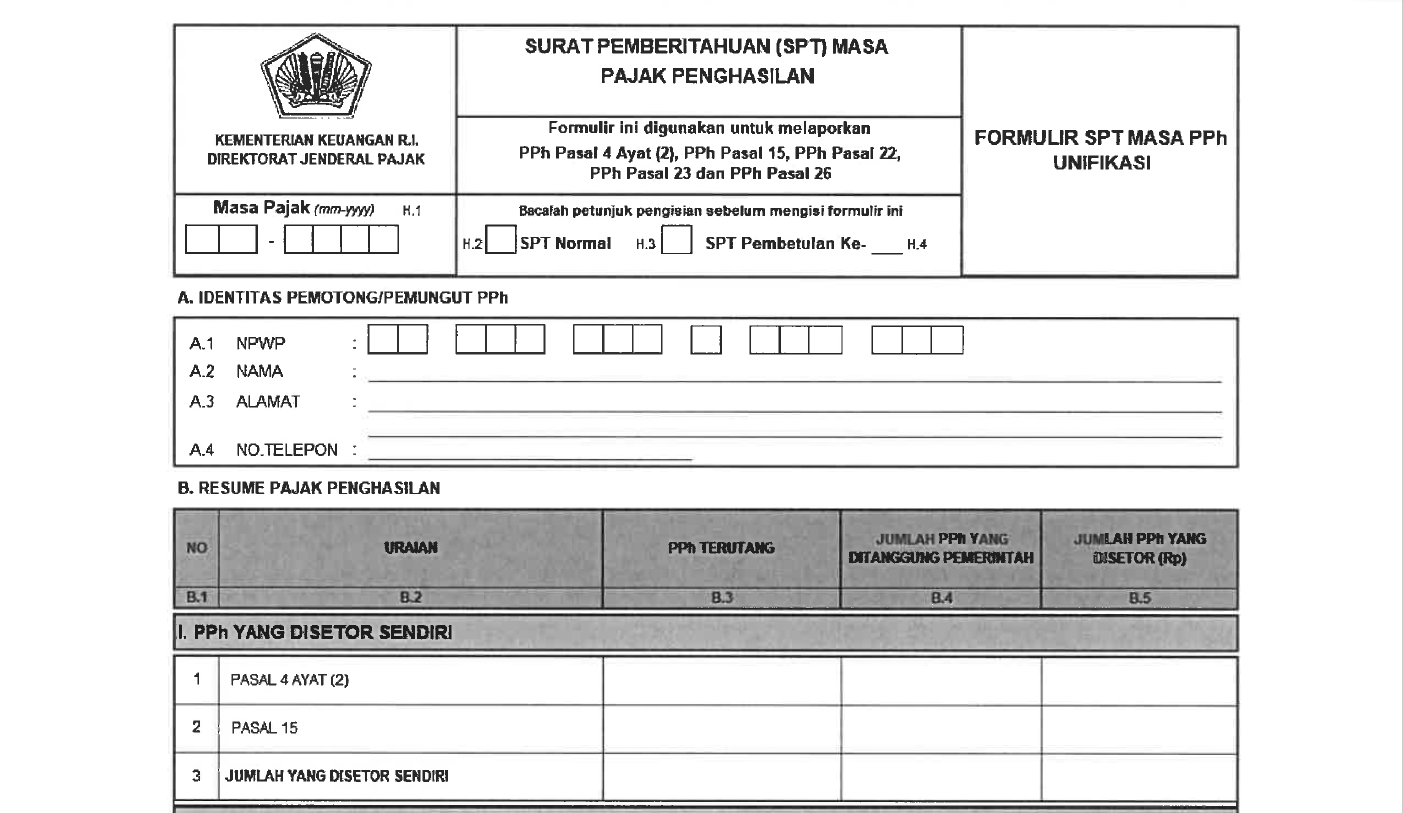 Bentuk SPT Masa Unifikasi