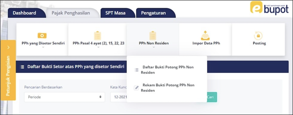 Formulir BPNR - Menu Utama - Tutorial Membuat Bupot Unifikasi