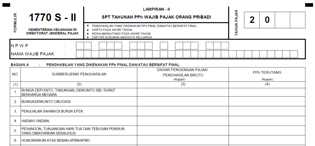 Pajak penjualan saham dilaporkan pada Form 1770 S-II Bagian A angka (3)