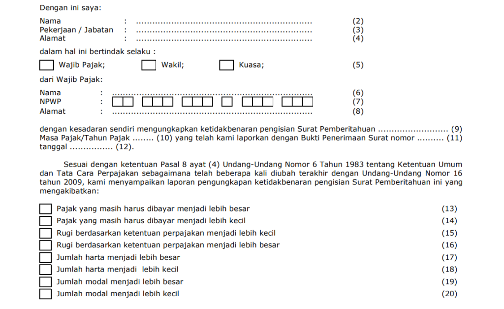 Format Pengungkapan Ketidakbenaran Pengisian SPT