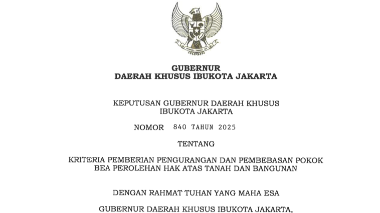 Pemprov DKI Jakarta Beri Diskon hingga Pembebasan Pokok BPHTB untuk Kriteria Tertentu